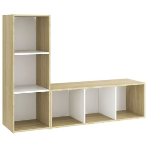Szafki TV, 2 szt., biel i dąb sonoma, 107x35x37 cm, płyta