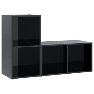 Szafki TV, 2 szt., czarne, wysoki połysk, 72x35x36,5 cm, płyta