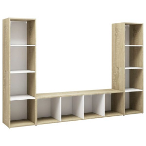 Szafki TV, 3 szt., biel i dąb sonoma, 142,5x35x36,5 cm, płyta