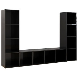Szafki TV, 3 szt., czarne, wysoki połysk, 142,5x35x36,5 cm