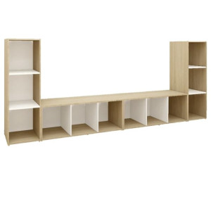 Szafki TV, 4 szt., biel i dąb sonoma, 107x35x37 cm, płyta