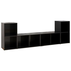 Szafki TV, 4 szt., czarne, wysoki połysk, 72x35x36,5 cm, płyta