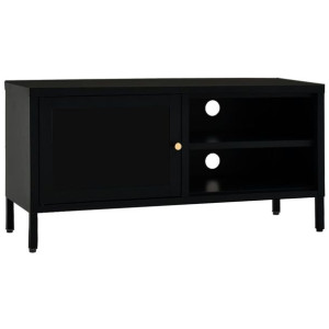 Szafka pod telewizor, czarna, 90x30x44 cm, stal i szkło