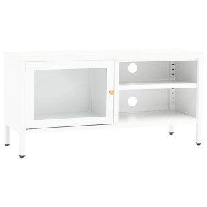 Szafka pod telewizor, biała, 90x30x44 cm, stal i szkło