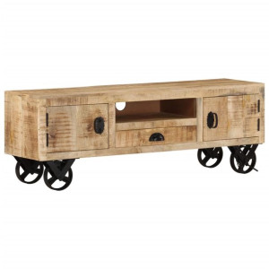 Szafka pod TV na kółkach, 110x30x37 cm, surowe drewno mango