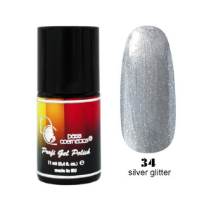 Lakier hybrydowy / żelolakier 34 srebrny z brokatem 11 ml / Bass Cosmetics
