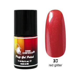 Lakier hybrydowy / żelolakier 37 czerwony z brokatem 11 ml / Bass Cosmetics