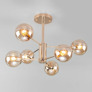 Lampa sufitowa nowoczesna modern classic złota klosze amber Ascot