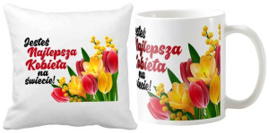 Upominkowy zestaw dzień kobiet kubek poduszka