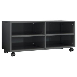 Szafka pod TV z kółkami, wysoki połysk, szara, 90x35x35 cm