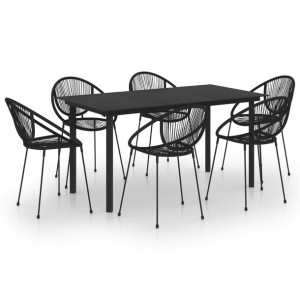 7-cz. zestaw mebli ogrodowych, rattan PVC, czarny