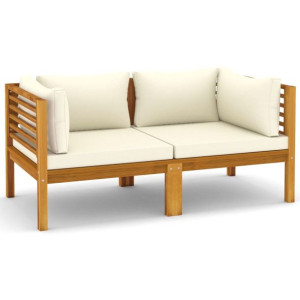 2-osobowa sofa ogrodowa, kremowe poduszki, drewno akacjowe