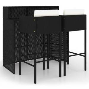 3-cz. zestaw mebli barowych z poduszkami, rattan PE, czarny