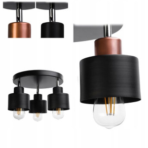 Lampa Sufitowa Okrągła 3x Kubełek Czarny regulacja