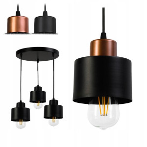 Lampa Sufitowa Wisząca Okrągła 3x Kubełek Czarny