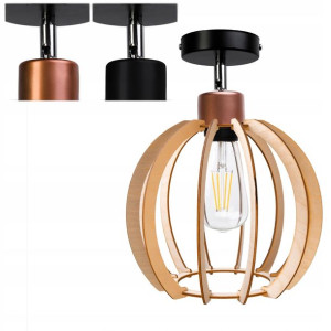 Lampa Kinkiet Sufitowa Drewniana Kula Loft wood