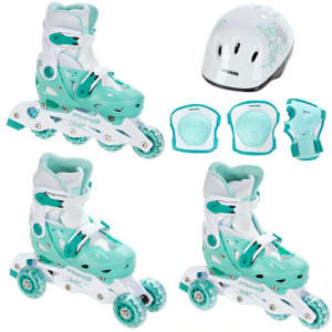 Dziecięce Rolki Wrotki Regulowane 3w1 Raven Balloon Mint 29-32 + kask