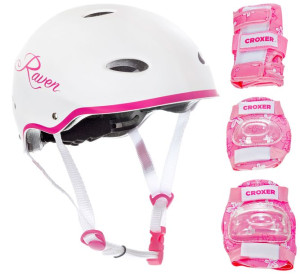 Zestaw Kask Raven F511 Pink M +ochraniacze Croxer