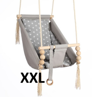 KIDABOO Huśtawka dla dzieci XXL 3w1 LEŻACZEK PAS BEZ CE SZARA BIAŁE GWIAZDY