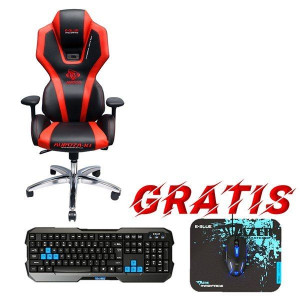 Dla gracza fotel E-blue AUROZA, czerwona, podświetlona, + zestaw gamingowy