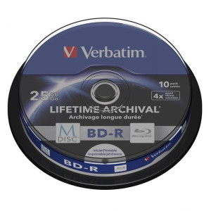 Verbatim Bd-r Blu-ray 25gb 4x Printable M-disc Archival Cake*10 43825