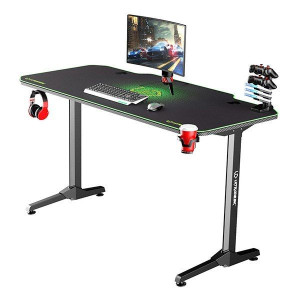 ULTRADESK Biurko dla gracza FRAG - GREEN, 140x66 cm, 76 cm, z podkładką pod
