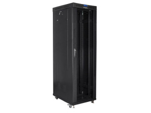 Szafa Instalacyjna Rack Stojąca 19" 42u 600x1000 Czarna Drzwi Szklane Lcd L