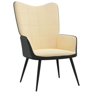 Fotel, kremowy, obity aksamitem i PVC