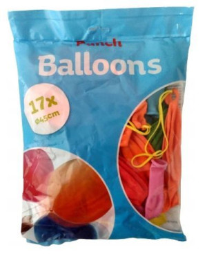 Duże kolorowe balony z gumką 45 cm 17 sztuk.