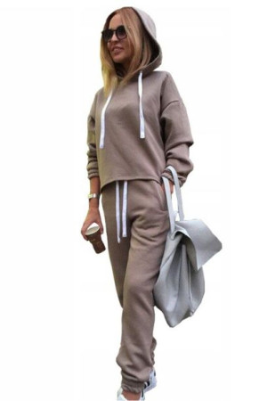 Modny dres damski komplet spodnie i bluza L BRĄZOWY