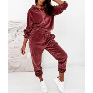 Welurowy dres damski komplet bluza i spodnie M CZERWONY