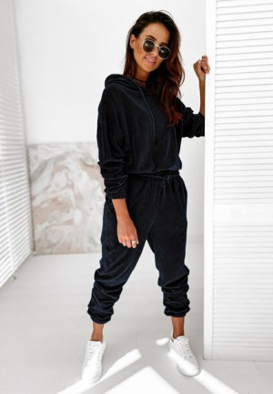 Welurowy dres damski komplet bluza i spodnie M CZARNY