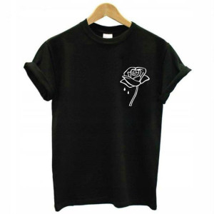 Modny t-shirt koszulka damska z nadrukiem L CZARNY