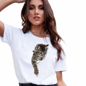Modny T-shirt KOTEK koszulka damska XL BIAŁY