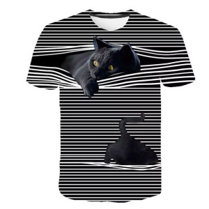 Koszulka damska t-shirt z nadrukiem 3D kot XL CZARNY
