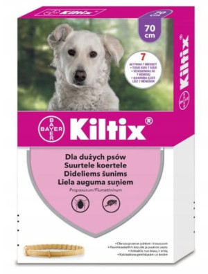 Bayer Kiltix Obroża Na KLESZCZE PCHŁY Dla DUŻYCH Psów Dł.70 cm 6 m-cy