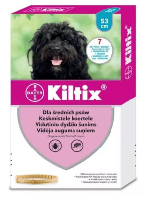 Bayer Kiltix Obroża Na KLESZCZE PCHŁY Dla Średnich Psów Psa Dł 53 cm 6 m-cy