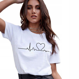 Modny T-shirt  SERCE, koszulka damska XXL BIAŁY