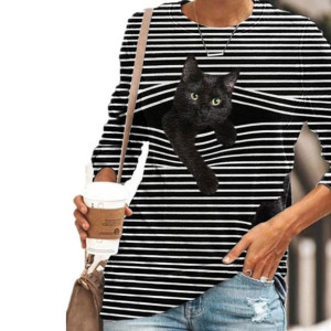 Wiosenna bluzka damska z długim rękawem t-shirt z nadrukiem 3D XLCZARNY