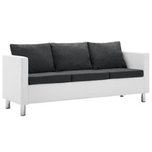 Sofa 3-osobowa obita sztuczną skórą, biało-ciemnoszara