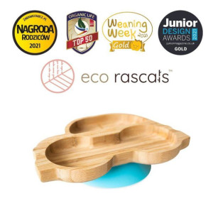   ECORASCALS  Miseczka Bambusowa Autko niebieska z przyssawką