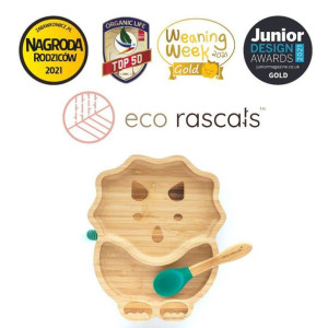   ECORASCALS  Miseczka Bambusowa Dinozaur zielone z przyssawką