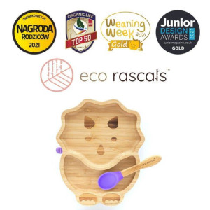   ECORASCALS  Miseczka Bambusowa Dinozaur purple z przyssawką