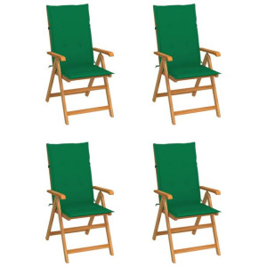Krzesła ogrodowe, 4 szt., zielone poduszki, drewno