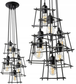 Lampa Sufitowa Wisząca Metalowa Czarna Mat Loft