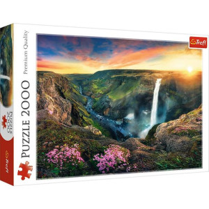 Puzzle 2000 Wodospad Haifoss, Islandia PIĘKNE góry