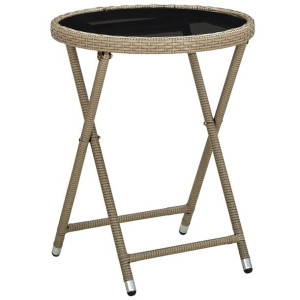 Stolik herbaciany, beżowy, 60 cm, rattan PE i szkł