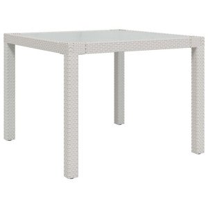 Stół ogrodowy, 90x90x75 cm, szkło i rattan PE, bia