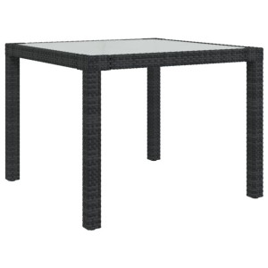 Stół ogrodowy, 90x90x75 cm, szkło i rattan PE, cza