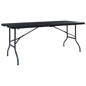 Składany stolik, czarny 180x75x72 cm, HDPE, imitac